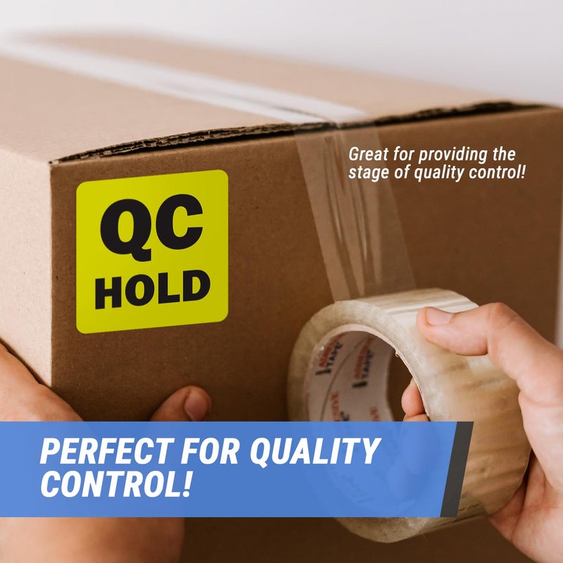 OfficeSmartLabels QC Hold Stickers - 2 x 2 Inch Square Fluorescent Yellow Color Coding QC Hold Labels for Quality Control Production Line Warehouse Inventory Management Inspection Stickers - 300 Labels/Roll - Image 4